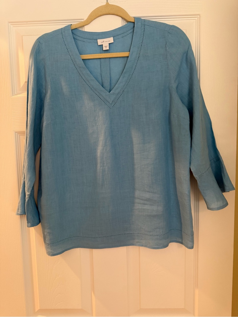 J. Jill Light Blue V-Neck Linen Top